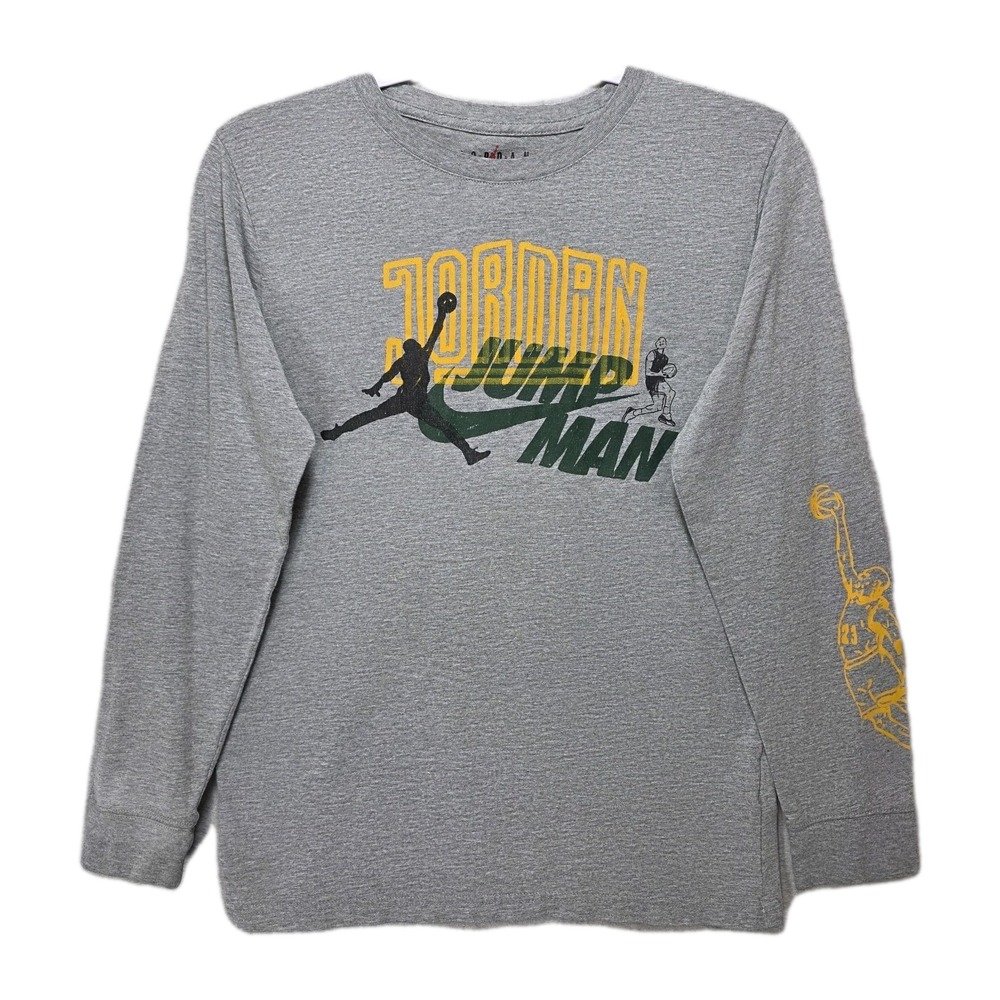 Air Jordan Jumpman‎ Tshirt Boys Sz XL 13 15 yrs Logo Gray Graphic on Long Sleeve